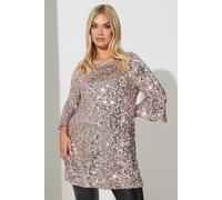 Yours London Curve Champagne Sequin Flute Sleeve Top - Women's - Plus Size Curve