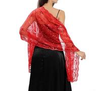 Sequin Glitter Beaded Scarf Shawl Wrap for Women Worn at Formal Evening Prom Wedding and Social Events (Red)