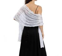 Sequin Glitter Beaded Shawl Scarf Wrap for Women, Formal Evening Party Prom Wedding Accessory, Black Gold Navy Silver Red White, 190x60cm(White)