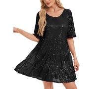 Sequin Glitter Dress Sparkly Women Casual Party Midi Dresses, Black M