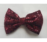 Sequin Glitter Sparkle Hair Bow Clip Pin Headband Alice band Accessories (5 inch with clip, Maroon)