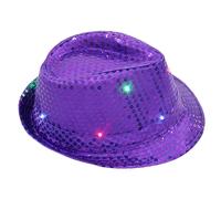 Sequin Glow Jazz Hat for Adults Kids Party Dance Performance Costume Accessories Flashing Light Up Cowboy Hat Shiny Stage Fancy Dress Jungle Theme Festival Prop (Purple, One Size)