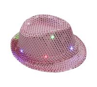 Sequin Glow Jazz Hat for Adults Kids Party Dance Performance Costume Accessories Flashing Light Up Cowboy Hat Shiny Stage Fancy Dress Jungle Theme Festival Prop (One Size) Pink