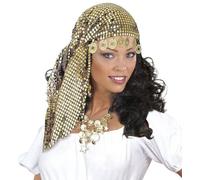 Sequin Gypsy Headdress with Coins Fortune Teller Fancy Dress Head Scarf Hat