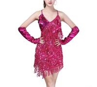 Sequin Halter Neck Dress for Women, Backless with Tassels, Perfect for Tango Dance and Party Events (Rose red)