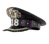 Sequin Hat Studded Military Cap Hat Steampunk Headwear Cap Deluxe Sequin Hat Performances Prop