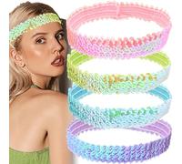 Sequin Headband, 4 Pcs AdjustableAbba Women Accessories Elastic Sparkly Sports Headband Glitter 70s Hair Accessories for Girls Women