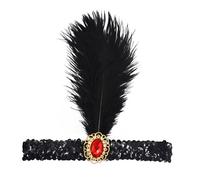 Sequin Headband Feather Headpiece 1920s Black Headdress Fashion Shiny Rhinestone Hair Accessories Suitable For Female Girls Theme Dress PROM Party Decoration Head Wrap Hair Band (Red, One Size)