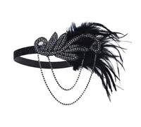 Sequin Headband Feather Headpiece 1920s Headband Womens Headwear Women's Feather Headwear Party Dance Afternoon Tea Wedding Headwear Lady Hair Bands Sparkling Pendant and Feather (Black, One Size)