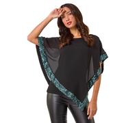 Sequin Hem Overlay Stretch Top Roman Dark Green 10