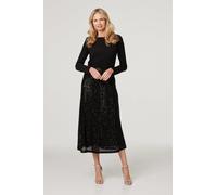 Sequin High Waist Semi Sheer Midi Skirt Izabel London Black 10