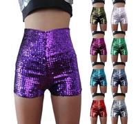 Sequin High Waisted Shorts Women Straight Leg Band Sparkly Shorts Solid Night Out Hot Shiny Hot Pants Glitter Suitable for Rave Parties Clubwear