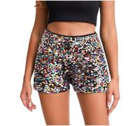 Sequin Hot Pants Sexy Straight Leg Mini Shorts Women's Sequin Short Glitter Hotpants Sparkly Booty Shorts Rave Party Pant Slim Fit Hot Pants Dance Costume Shiny Clubwear