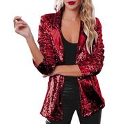 Sequin Jacket Blazers for Women UK Solid Color Long Sleeve Open Front Cardigan Fitted Long Sleeve Blazer Bomber Jacket Casual Party Suit Lightweight Goth Special Occasions Wedding Tops (BA-Red, XL)