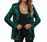 Sequin Jacket Blazers for Women UK Solid Color Long Sleeve Open Front Cardigan Fitted Long Sleeve Blazer Bomber Jacket Casual Party Suit Lightweight Goth Special Occasions Wedding (21-Green, XXXL)
