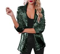 Sequin Jacket Blazers for Women UK Solid Color Long Sleeve Open Front Cardigan Fitted Long Sleeve Blazer Bomber Jacket Casual Party Suit Lightweight Goth Special Occasions Wedding Tops (B1-Green, XXL)