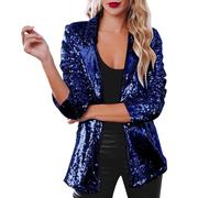 Sequin Jacket Blazers for Women UK Solid Color Long Sleeve Open Front Cardigan Fitted Long Sleeve Blazer Bomber Jacket Casual Party Suit Lightweight Goth Special Occasions Wedding Tops (BA-Blue, XXL)