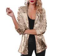 Sequin Jacket Blazers for Women UK Solid Color Long Sleeve Open Front Cardigan Fitted Long Sleeve Blazer Bomber Jacket Casual Party Suit Lightweight Goth Special Occasions Wedding Tops (11-Gold, XL)