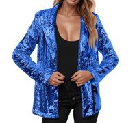 Sequin Jacket Blazers for Women UK Solid Color Long Sleeve Open Front Cardigan Fitted Long Sleeve Blazer Bomber Jacket Casual Party Suit Lightweight Goth Special Occasions Wedding Tops (21-Blue, XXXL)