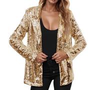 Sequin Jacket Blazers for Women UK Solid Color Long Sleeve Open Front Cardigan Fitted Long Sleeve Blazer Bomber Jacket Casual Party Suit Lightweight Goth Special Occasions Wedding Tops (21-Gold, XXXL)