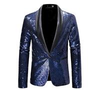Sequin Jacket for Men, Glitter Blazer, Men's Slim Fit, Suit Jacket, Carnival Suit for Men, Business Jacket, Glitter Jacket, Shiny Suit Jacket, New Year's Eve, Casual Party Men's Suit, navy, XXL