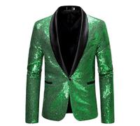 Sequin Jacket for Men, Glitter Blazer, Men's Slim Fit, Suit Jacket, Carnival Suit Jacket for Men, Leisure Jacket, Glitter Jacket, Shiny Suit Jacket, New Year's Eve, Casual Party Men's Suit, A01 Green