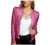 Sequin Jacket Open Front Long Sleeve Sparkly Jackets For Women UK Evening Outerwear Ladies Party Jackets Cropped Slim Fit Ladies Blazers Disco Bomber Club Cocktail Glitter Cardigans Clearance