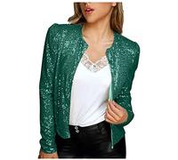 Sequin Jacket Open Front Long Sleeve Sparkly Jackets For Women UK Evening Outerwear Ladies Party Jackets Cropped Slim Fit Ladies Blazers Disco Bomber Club Cocktail Glitter Cardigans Sale Clearance