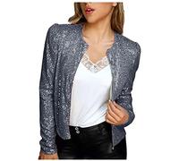 Sequin Jacket Open Front Long Sleeve Sparkly Jackets For Women UK Evening Outerwear Ladies Party Jackets Cropped Slim Fit Ladies Blazers Disco Bomber Club Cocktail Glitter Cardigans Clearance