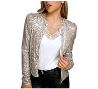 Sequin Jacket Open Front Long Sleeve Sparkly Jackets For Women UK Evening Outerwear Ladies Party Jackets Cropped Slim Fit Ladies Blazers Disco Bomber Club Cocktail Glitter Cardigans Sale Clearance