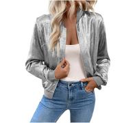 Sequin Jacket Women Sparkly Sequin Bomber Jacket Coat Long Sleeve Open Front Zip Up Jackets Ladies Glitter Tops Biker Shiny Club Party Jackets Metallic Festival Outfit Going Out Uk Size 8 10 12 14 16