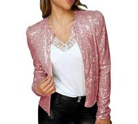 Sequin Jacket Women's Pink Glitter Jacket Women's Carnival Top Glitter Long Sleeve Casual Jacket Short Cardigan Slim Fit Sequin Blazer Elegant Sequin Jackets Evening Party Outwear Blazer Coat, pink,