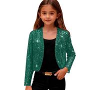 Sequin Jackets for Kids Girls - Sparkly Open Front Lightweight Cardigans, Shiny Glitter Cropped Shrugs, Long Sleeve Sparkle Blazer Party Slim Bolero Loose Short Coats, Wedding Cocktail Age 4-14 Years