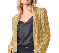 Sequin Jackets For Women Shawl Lapel Open Front Sparkly Sequin Cardigans Dressy Spring Lightweight Sparkle Outerwear Smart Bling Suits Coats For Business Office Party Evening Wear,Gold,XXL