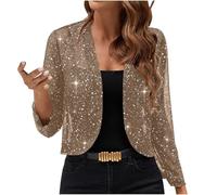 Sequin Jackets for Women Sparkly Glitter Party Shiny Open Front Solid Coat Elegant Cardigan Trendy Boleros Slim Streetwear Tops Long Sleeve Pullover 8 10 12 14 16 Club Metallic Festival 8 10 12 14 16