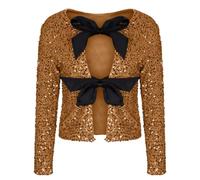 Sequin Jackets for Women Tie-Front Sequined Cropped Blazer Glitter Disco Bomber Jacket Sparkly Bolero Long Sleeve Sparkling Cropped Top with Bow Shiny Open Front Cardigan Party Concert Night Evening