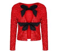 Sequin Jackets for Women Tie-Front Sequined Cropped Blazer Glitter Disco Bomber Jacket Sparkly Bolero Long Sleeve Sparkling Cropped Top with Bow Shiny Open Front Cardigan Party Concert Night Evening