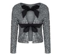 Sequin Jackets for Women Tie-Front Sequined Cropped Blazer Glitter Disco Bomber Jacket Sparkly Bolero Long Sleeve Sparkling Cropped Top with Bow Shiny Open Front Cardigan Party Concert Night Evening