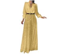 Sequin Jumpsuit for Women UK Sale Clearance Casual Long Sleeve Belted Playsuits V Neck Overalls Loose Fit Wide Leg Dressy Pants One Piece Outfits Romper for Party Black and White