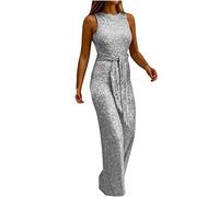 Sequin Jumpsuit for Women UK Sparkly Sleeveless Crew Neck Belted Playsuits Sexy Glitter High Waist Jumpsuits Ladies Elegant Wedding Outfits Party Cocktail Prom Club Festival Romper
