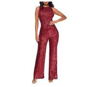 Sequin Jumpsuit for Women UK Sparkly Sleeveless Round Neck Off Shoulder Playsuits Sexy Glitter High Waist Slim Fit Overalls Ladies Elegant Wedding Outfits Party Cocktail Prom Club Festival