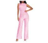 Sequin Jumpsuit for Women UK Sparkly Sleeveless Round Neck Off Shoulder Playsuits Sexy Glitter High Waist Slim Fit Overalls Ladies Elegant Wedding Outfits Party Cocktail Prom Club Festival Clearance