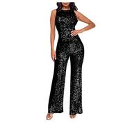 Sequin Jumpsuit for Women UK Sparkly Sleeveless Round Neck Off Shoulder Playsuits Sexy Glitter High Waist Slim Fit Overalls Ladies Elegant Wedding Outfits Party Cocktail Prom Club Festival
