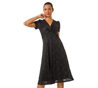 Sequin Lace Twist Front Midi Dress Roman Black 12