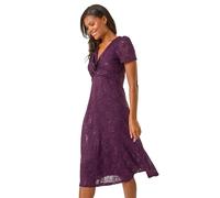 Sequin Lace Twist Front Midi Dress Roman Purple 20