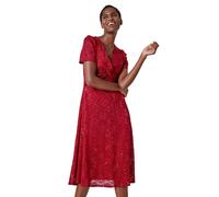 Sequin Lace Twist Front Midi Dress Roman Red 10