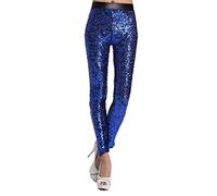 Sequin Leggings for Women UK Elasticated Waist Glitter Pants Ladies Stretch Skinny Tummy Control Sparkly Leggings Elegant Slim Fit Butt Lifting Yoga Legging for Party Dance Festival Club Blue