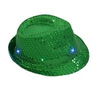 Sequin Light Up LED Fedora Hat Neon Sparkly Glitter Space Cowboy Hat Fun Metallic Holographic Party Disco Cowgirl Hat LED Hat Rave Bucket Hat Festival Gear
