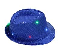 Sequin Light Up LED Fedora Hat Neon Sparkly Glitter Space Cowboy Hat Fun Metallic Holographic Party Disco Cowgirl Hat LED Hat Rave Bucket Hat Festival Gear