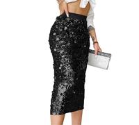Sequin Long Pencil Skirt Women Elegant Glitter Big Sequin Bodycon Mid Skirt Sparkly Outfit